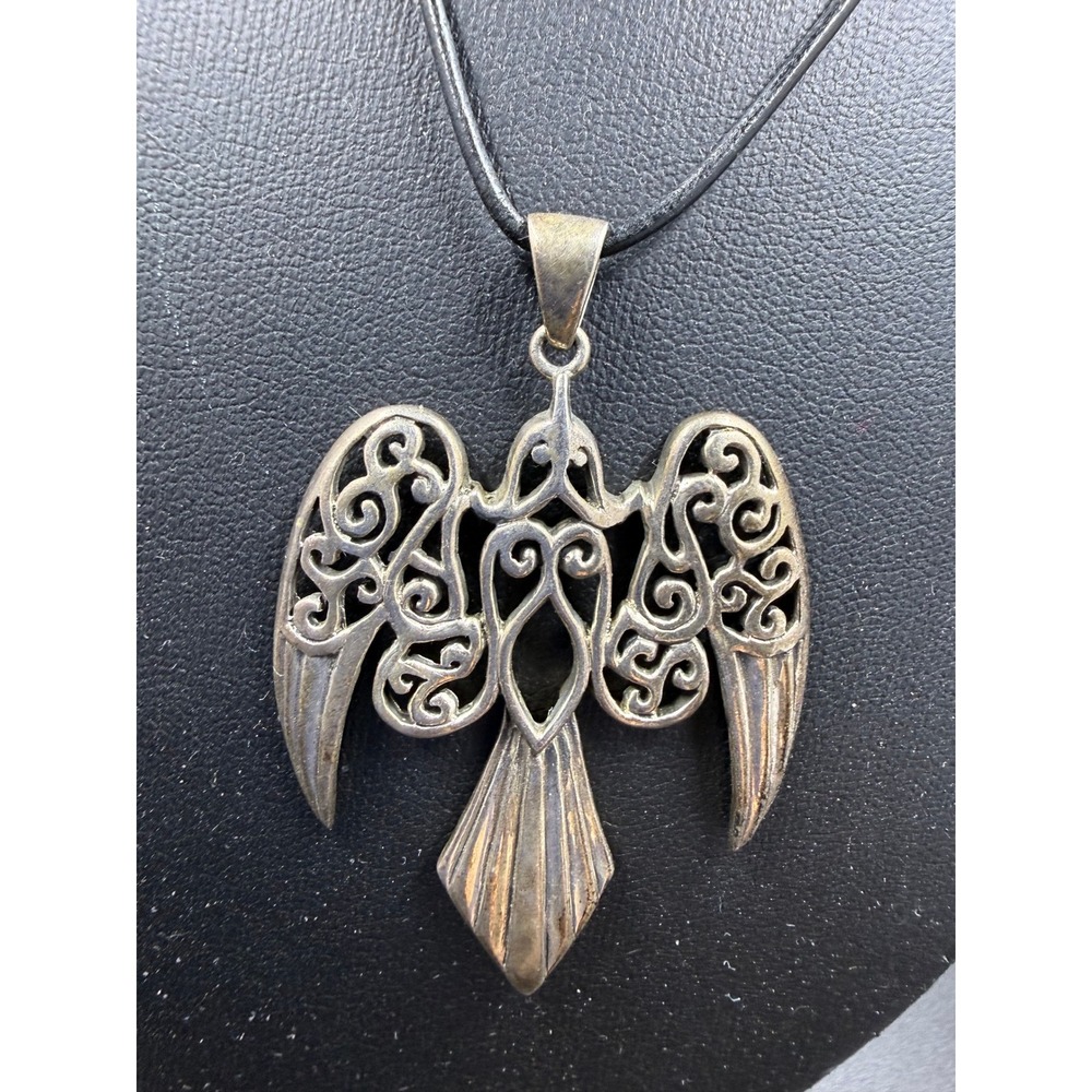 Vintage Morrigan Raven Necklace 925 Sterling Silver Celtic Pendant Wiccan